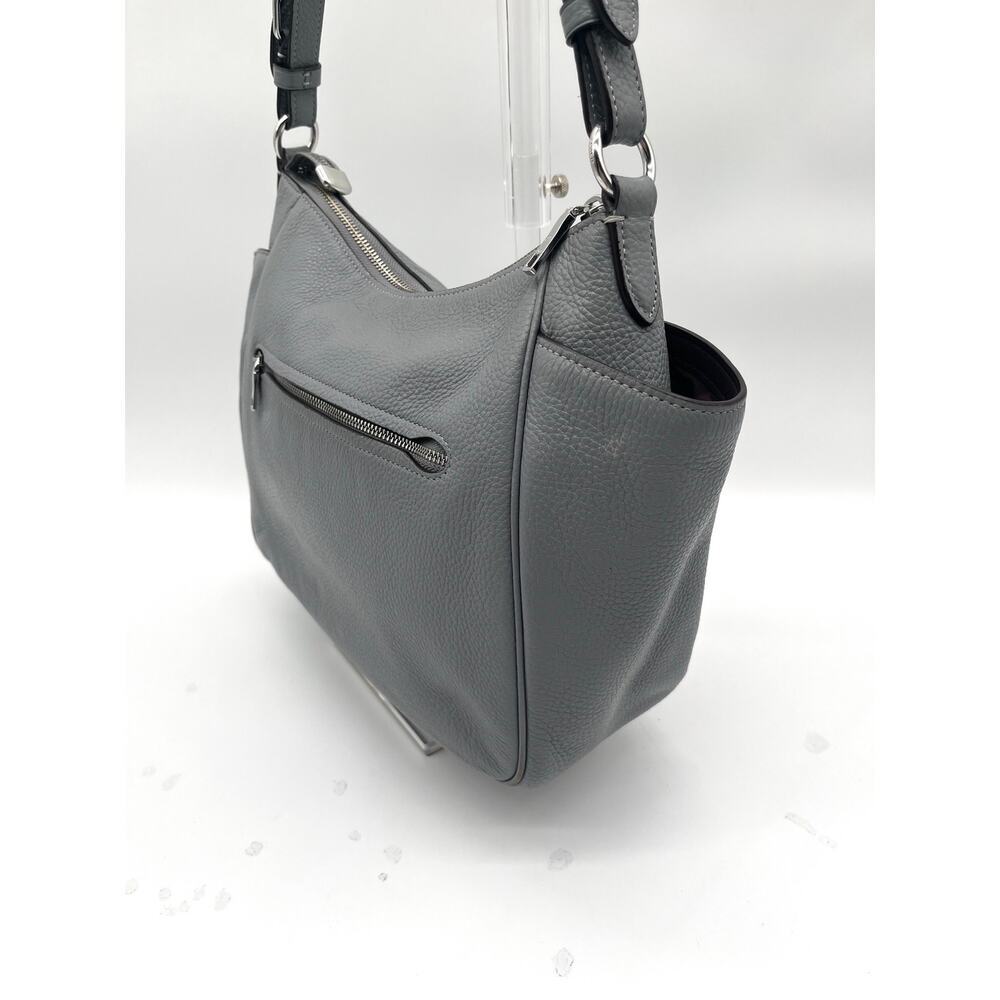 COACH Hobo Rori Pebbled Leather Buckle Shoulder Bag, Gray - Picture 6 of 11